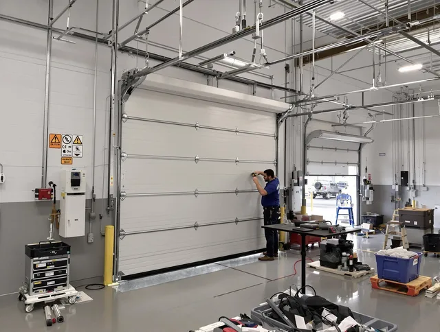 Commercial garage door repair being performed by Barberton Garage Door Repair expert in Barberton