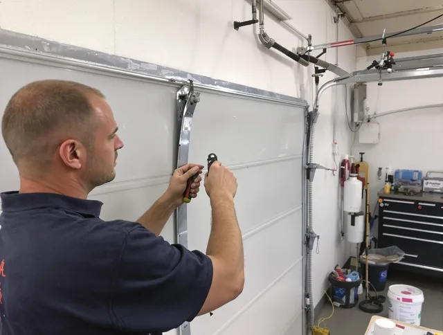 Before and after garage door dent repair by Barberton Garage Door Repair in Barberton