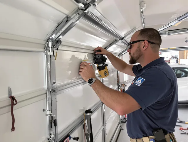 Barberton Garage Door Repair technician quieting a noisy garage door in Barberton