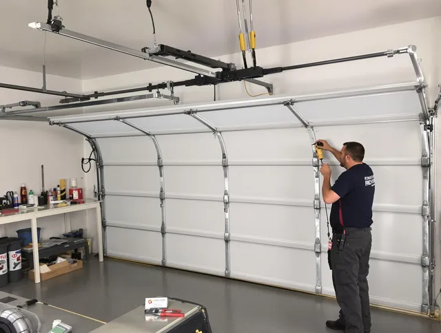 Barberton Garage Door Repair certified technician performing overhead door system repair in Barberton