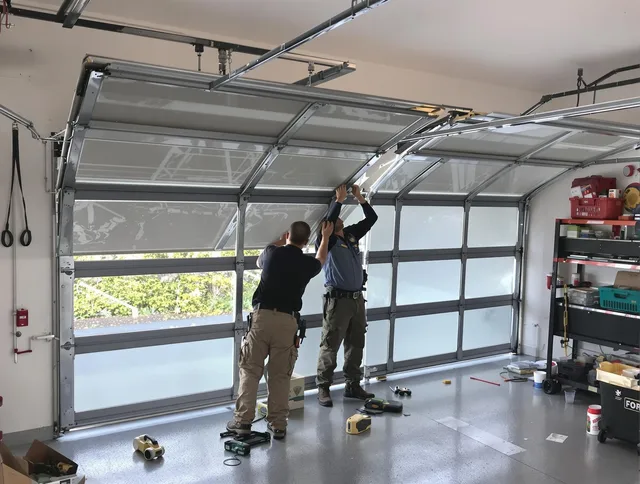 Barberton Garage Door Repair expert performing precise panel replacement on Barberton garage door